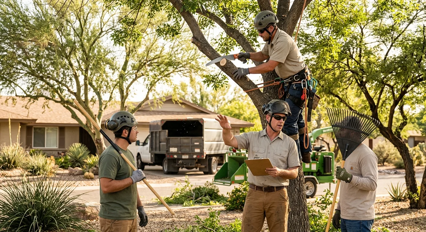 Crew loading cut vegetation for haul-away in Goodyear