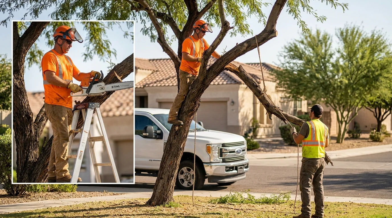 Crane operator coordinating a controlled tree lift onsite