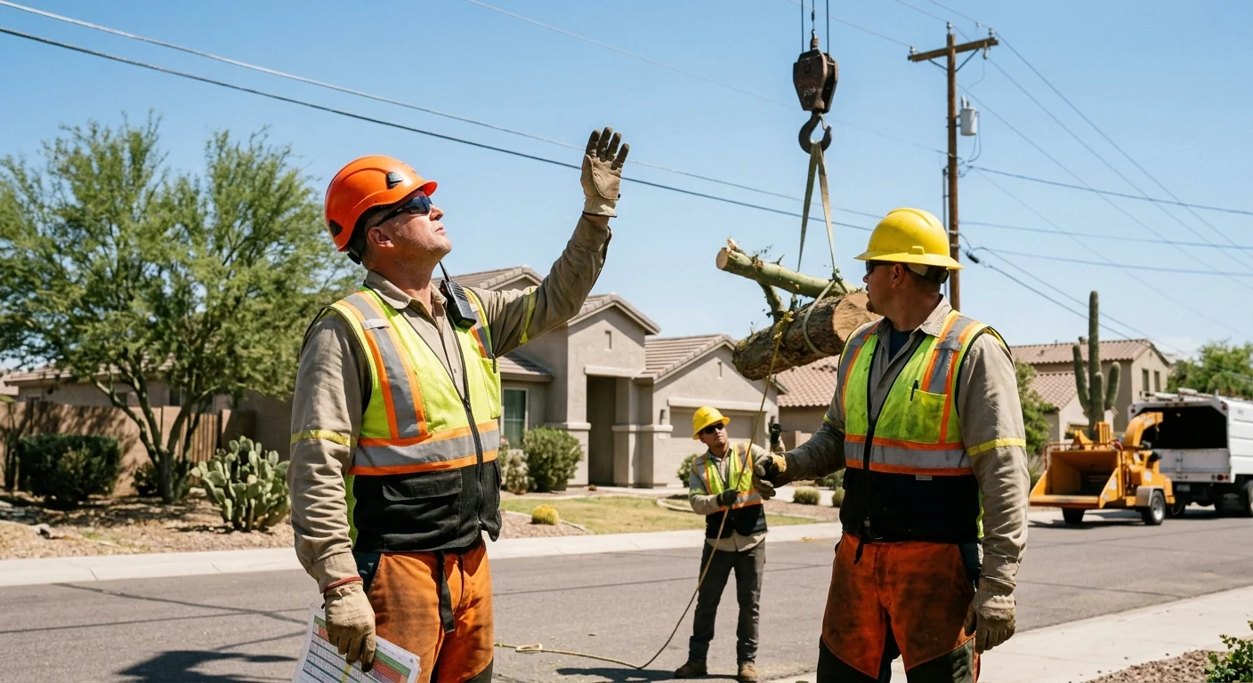 Certified operator directing a controlled lift near overhead utility lines