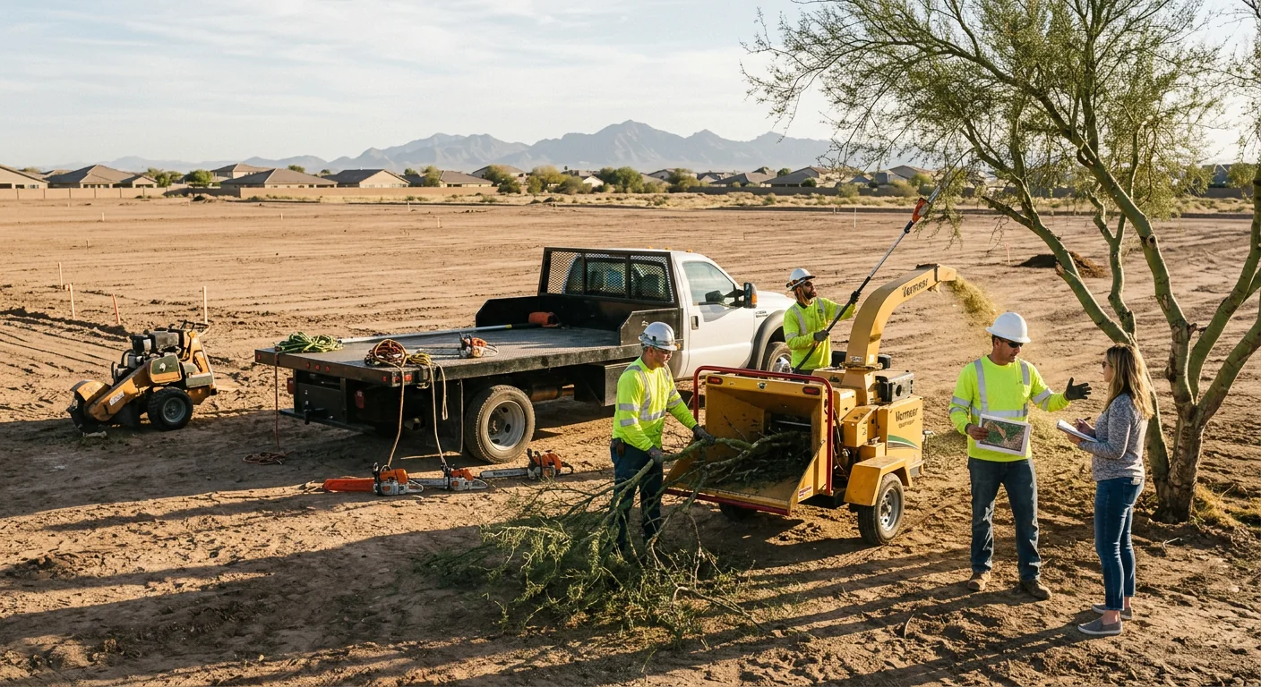 Wide shot of a cleared multi-acre building lot ready for construction in Goodyear