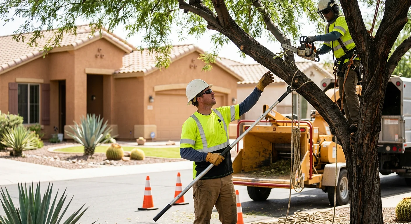 Stump grinder removing tree stump below grade on a residential Goodyear property