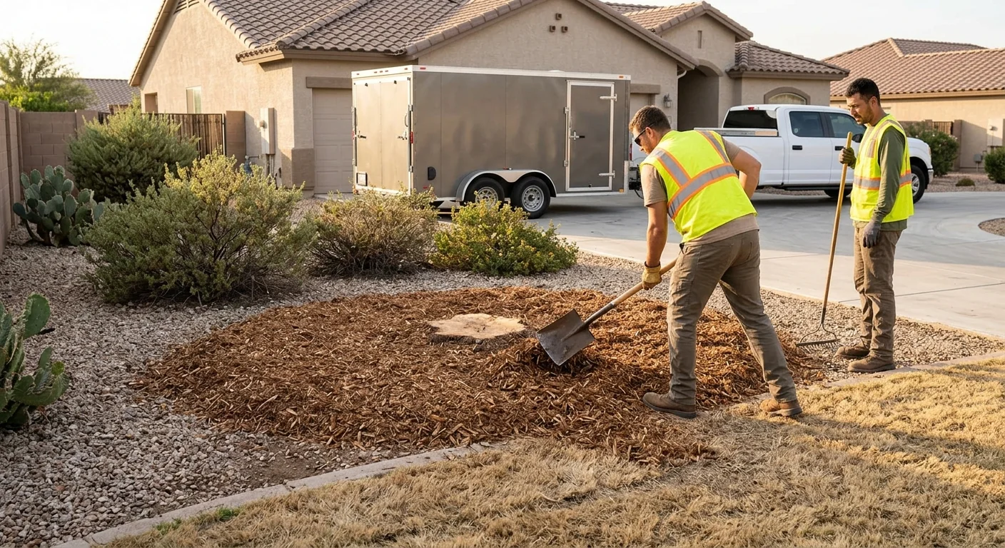 Finished grinding site backfilled with wood chips ready for new sod