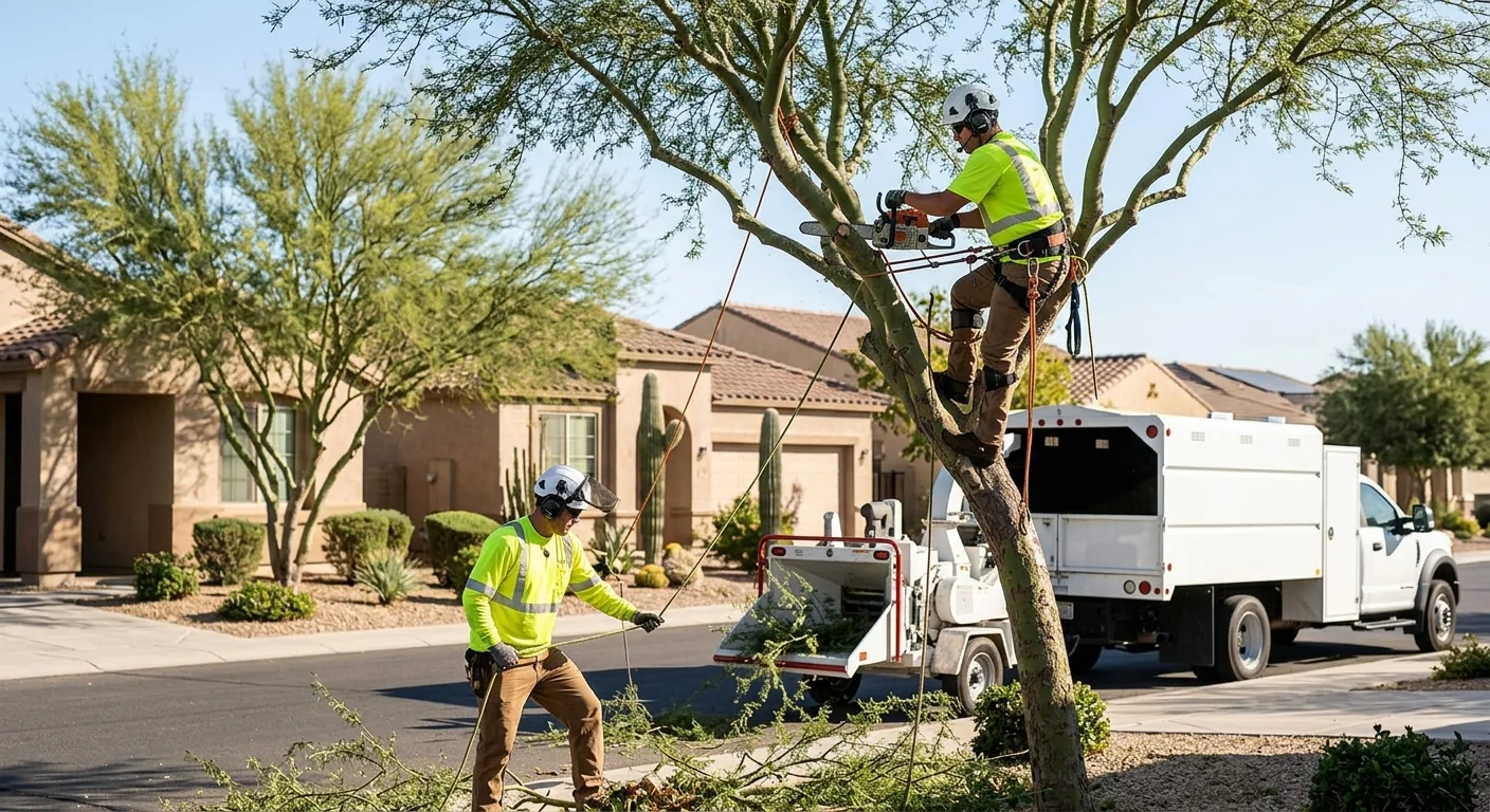 Steel cable support system secured in a mature tree canopy in Goodyear