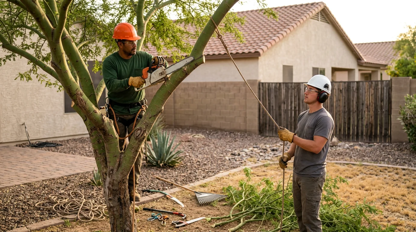 Well-maintained desert landscape trees after professional health service