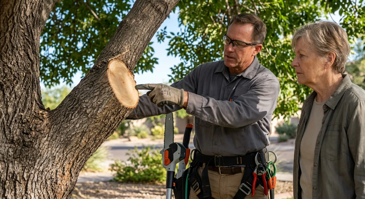 Close-up of proper pruning cut on a mature shade tree limb