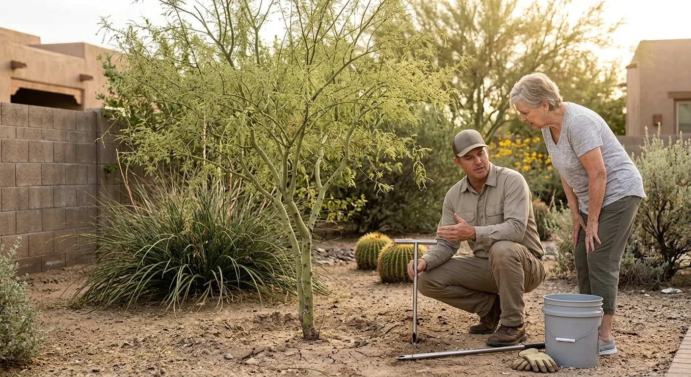 Before context of a stressed desert tree needing soil treatment