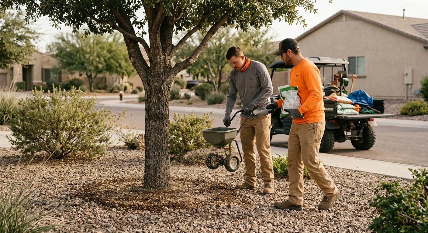 Crew applying fertilization treatment around the base of a mature tree