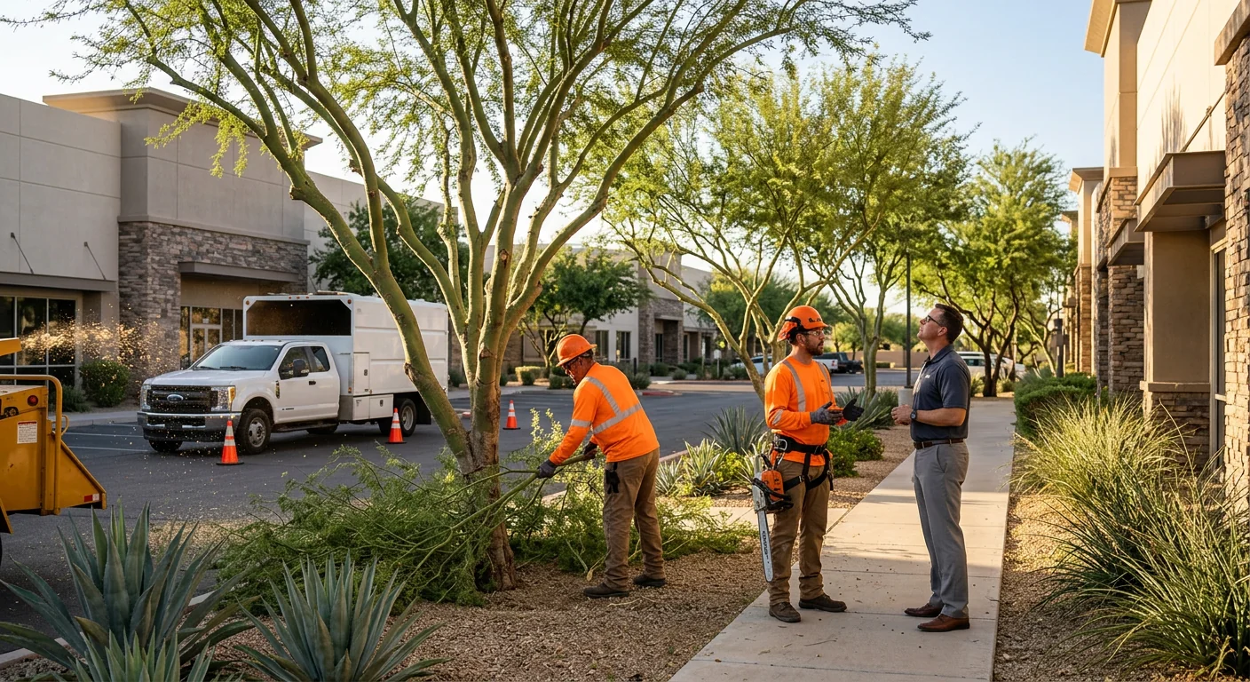 Commercial property trees after coordinated canopy maintenance in Goodyear