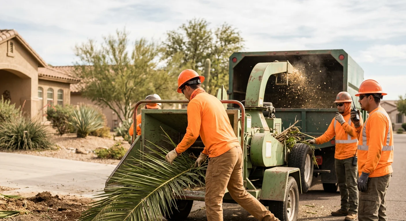 Arborist reviewing tree health notes with a homeowner