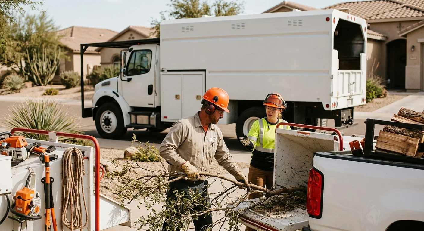 Newly planted desert-adapted tree with mulch collar in Goodyear landscape