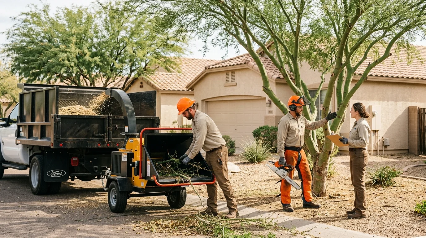 Arborist reviewing removal plan with property owner