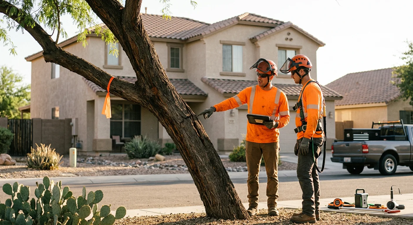 Leaning tree near a Goodyear home flagged for structural evaluation