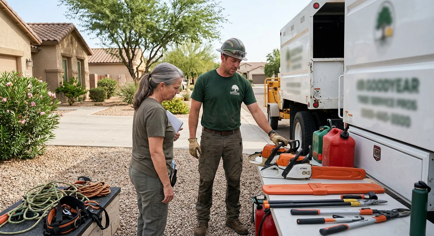Goodyear Tree Service Pros technician reviewing Tree Service equipment in Goodyear, AZ