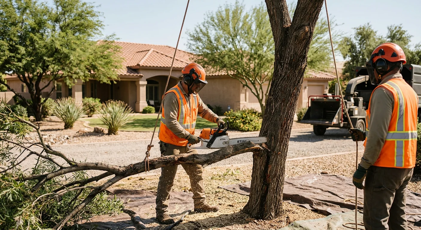 Arborist reviewing a written tree service estimate with a homeowner in Goodyear