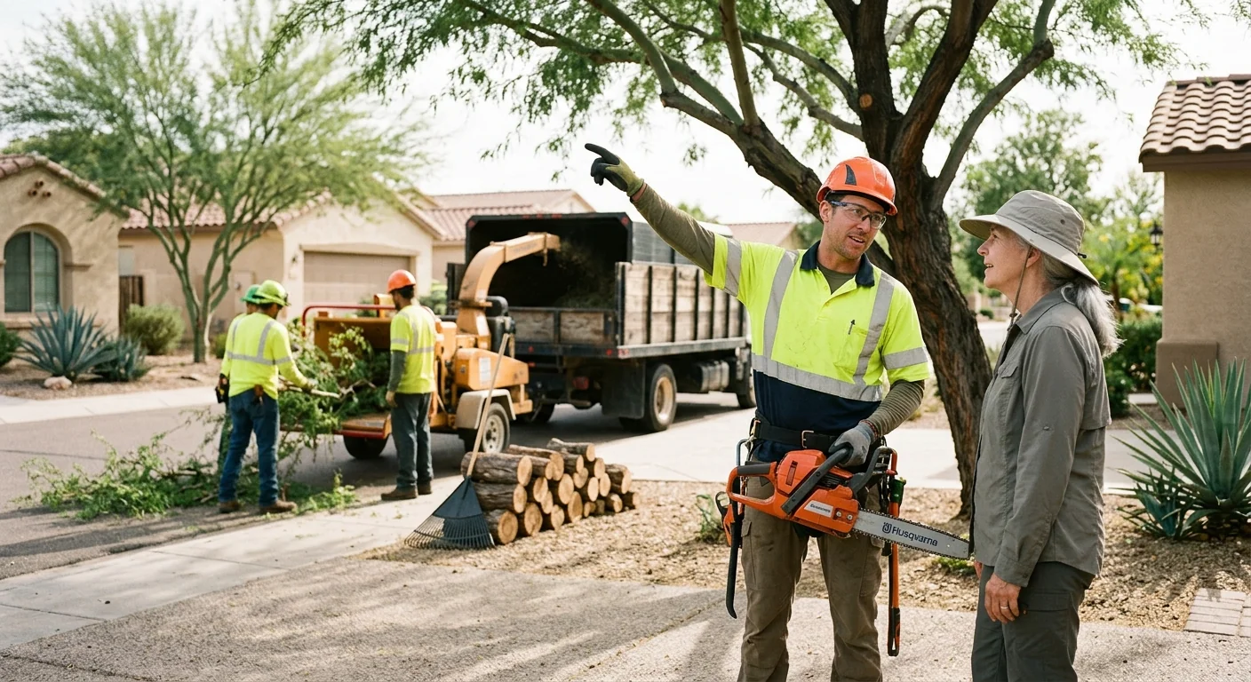 Dispatch coordinator scheduling a tree crew for a Goodyear service call