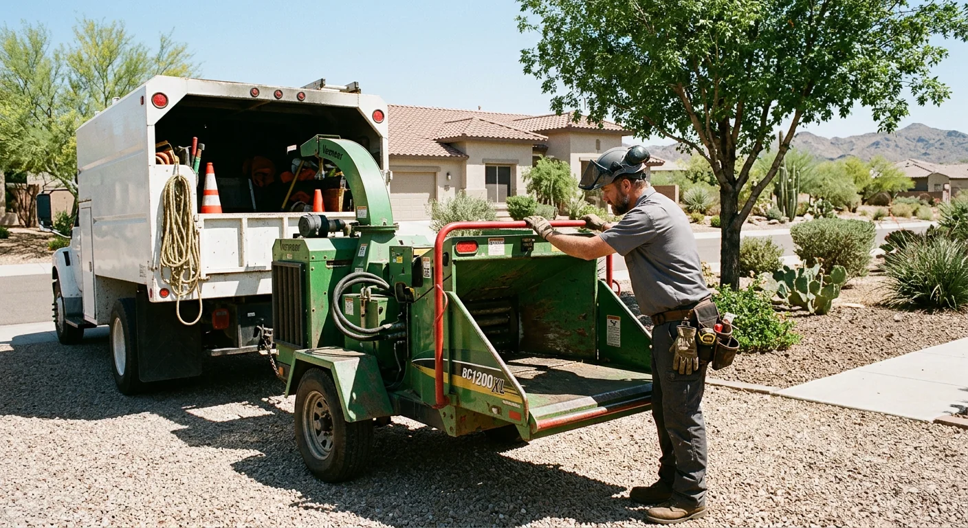 Goodyear Tree Service Pros technician reviewing Tree Service equipment in Goodyear, AZ